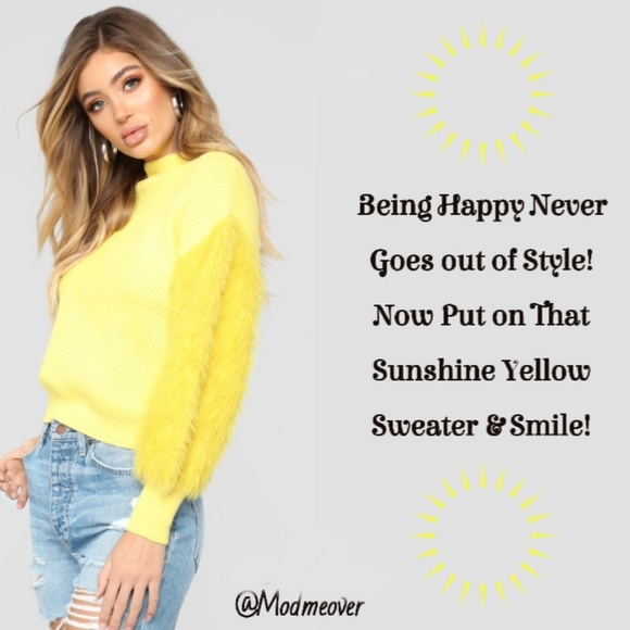 Mod Me Over Sweaters - NEW Sunshine Yellow Sweater W/ Fuzzy Sleeves